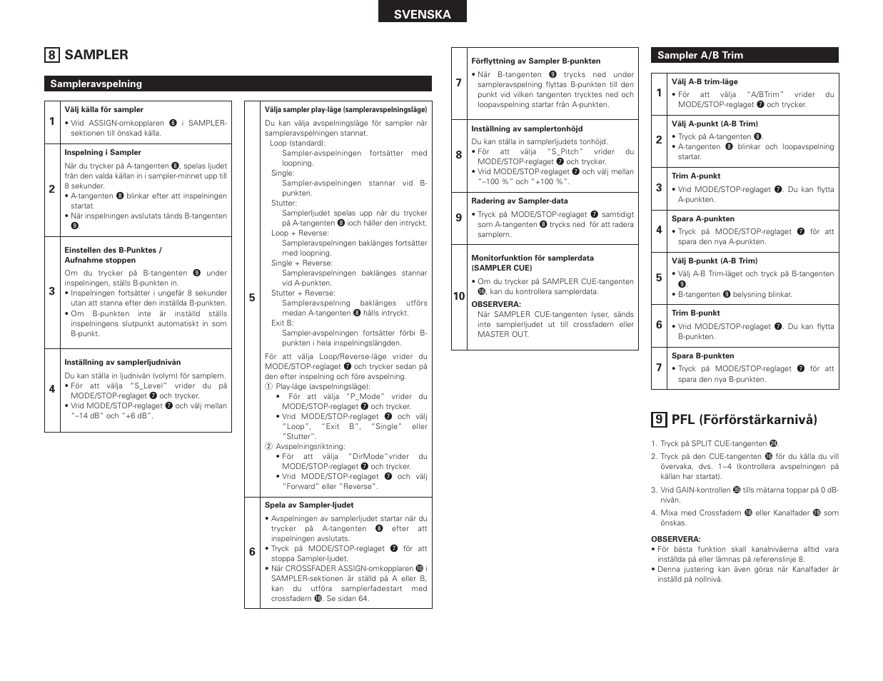 Sampler, Pfl (förförstärkarnivå) | Denon DN-X1500S User Manual | Page 66 / 78