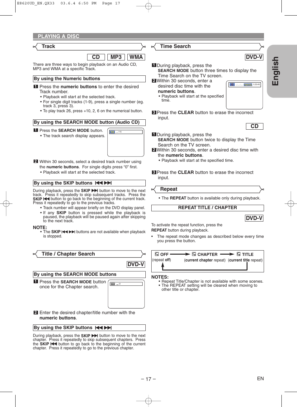 English, Wma mp3 cd, Dvd-v | Denon DVM-715 User Manual | Page 17 / 86