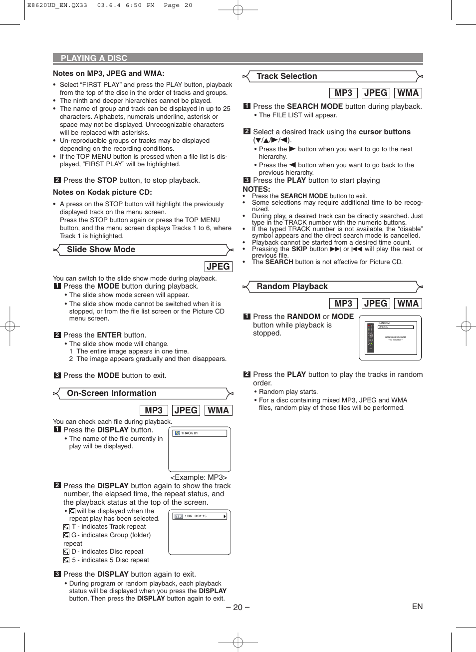 Wma jpeg mp3, Jpeg | Denon DVM-715 User Manual | Page 20 / 86