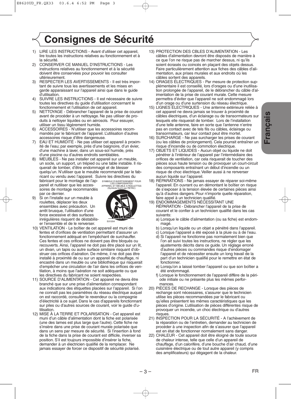 Consignes de sécurité, Fran ç ais | Denon DVM-715 User Manual | Page 31 / 86