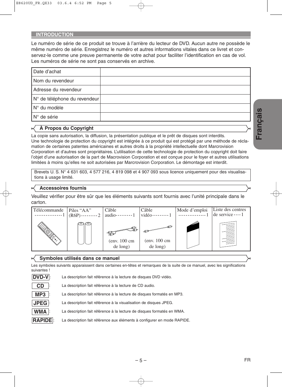 Fran ç ais | Denon DVM-715 User Manual | Page 33 / 86