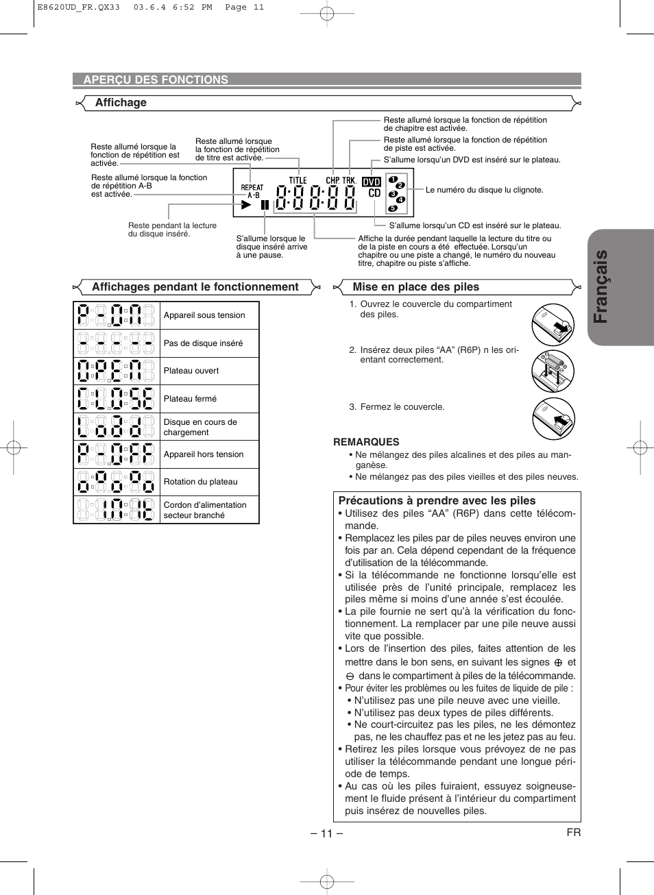 Fran ç ais | Denon DVM-715 User Manual | Page 39 / 86