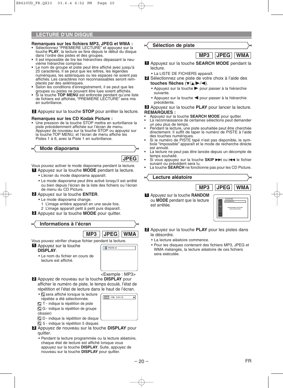 Wma jpeg mp3, Jpeg | Denon DVM-715 User Manual | Page 48 / 86