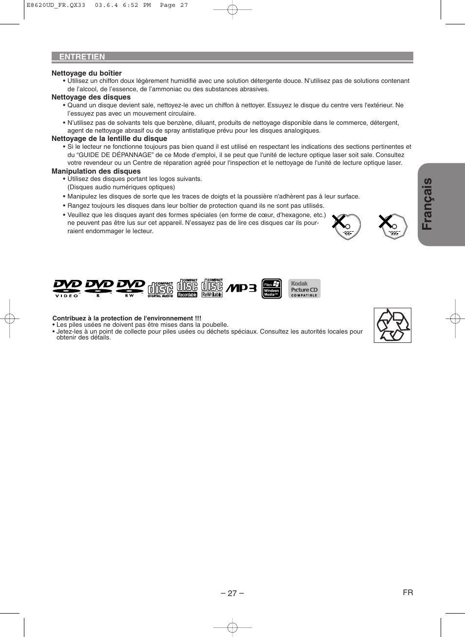 Fran ç ais | Denon DVM-715 User Manual | Page 55 / 86