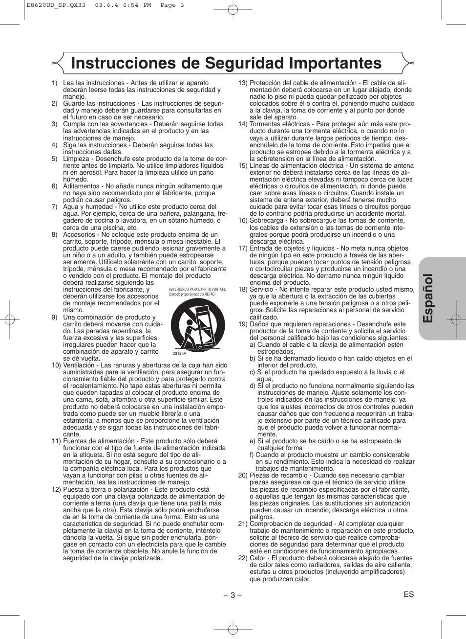 Instrucciones de seguridad importantes, Espa ñ ol | Denon DVM-715 User Manual | Page 59 / 86