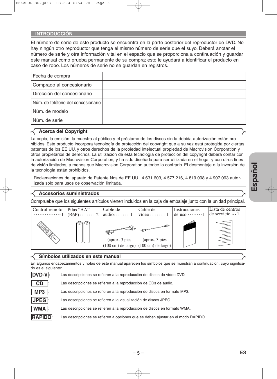 Espa ñ ol | Denon DVM-715 User Manual | Page 61 / 86