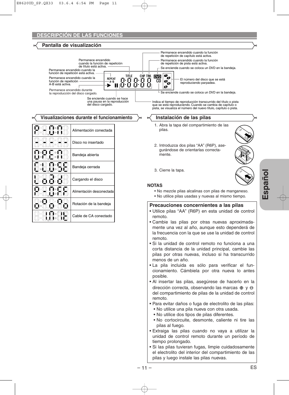 Espa ñ ol | Denon DVM-715 User Manual | Page 67 / 86