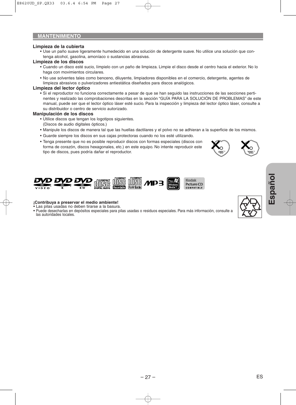 Espa ñ ol | Denon DVM-715 User Manual | Page 83 / 86