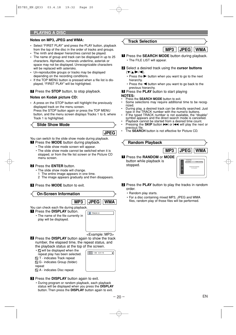 Wma jpeg mp3, Jpeg | Denon DVD-910 User Manual | Page 20 / 86