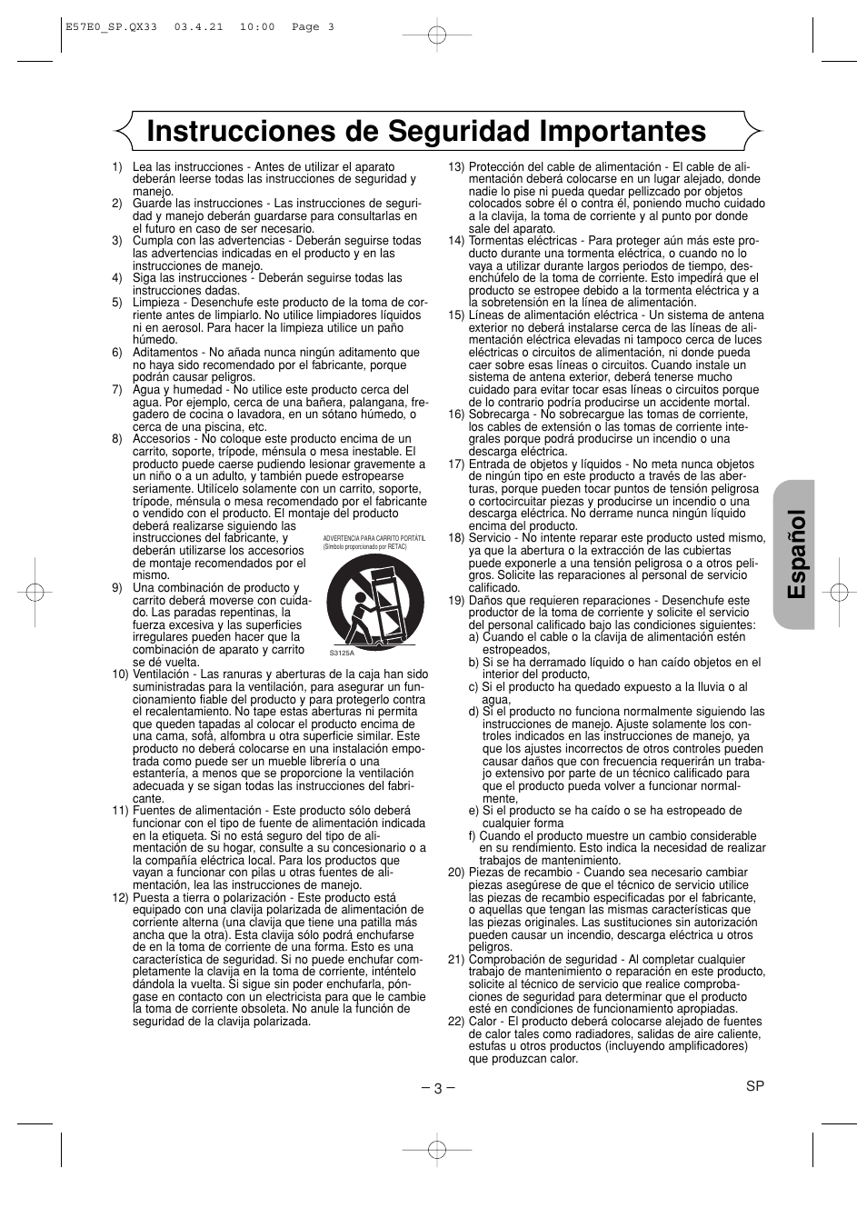 Instrucciones de seguridad importantes, Español | Denon DVD-910 User Manual | Page 59 / 86