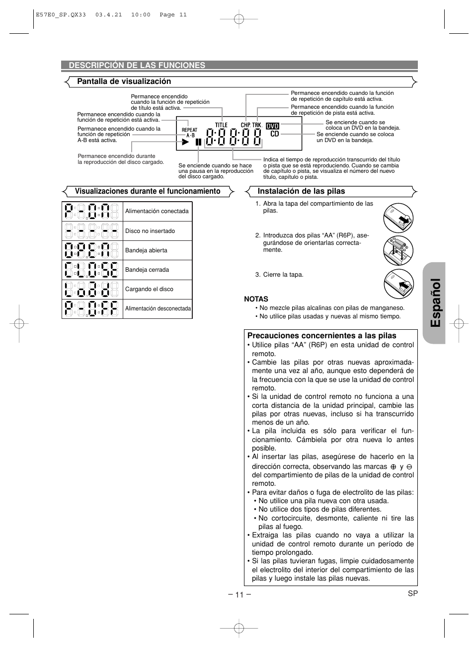 Espa ñ ol | Denon DVD-910 User Manual | Page 67 / 86