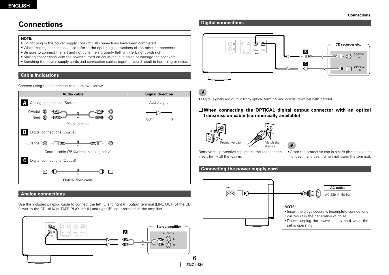 Connections, English | Denon DCM-500AE User Manual | Page 10 / 17