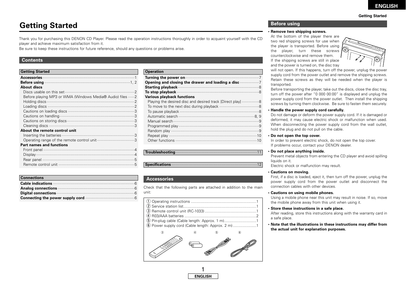 Getting started | Denon DCM-500AE User Manual | Page 5 / 17