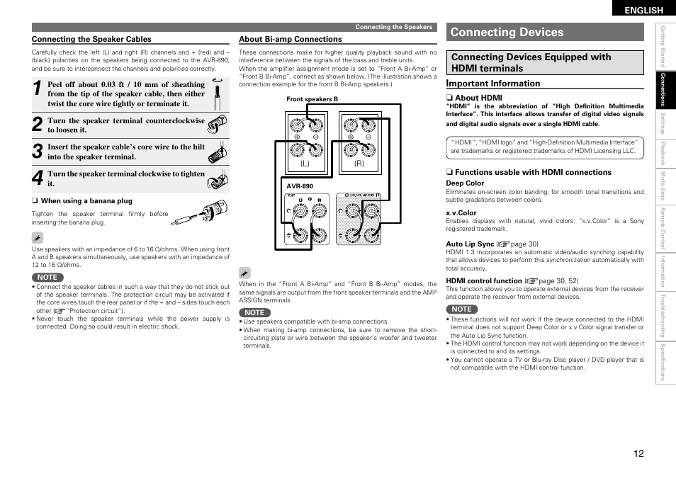 Connecting devices | Denon AVR-890 User Manual | Page 15 / 76