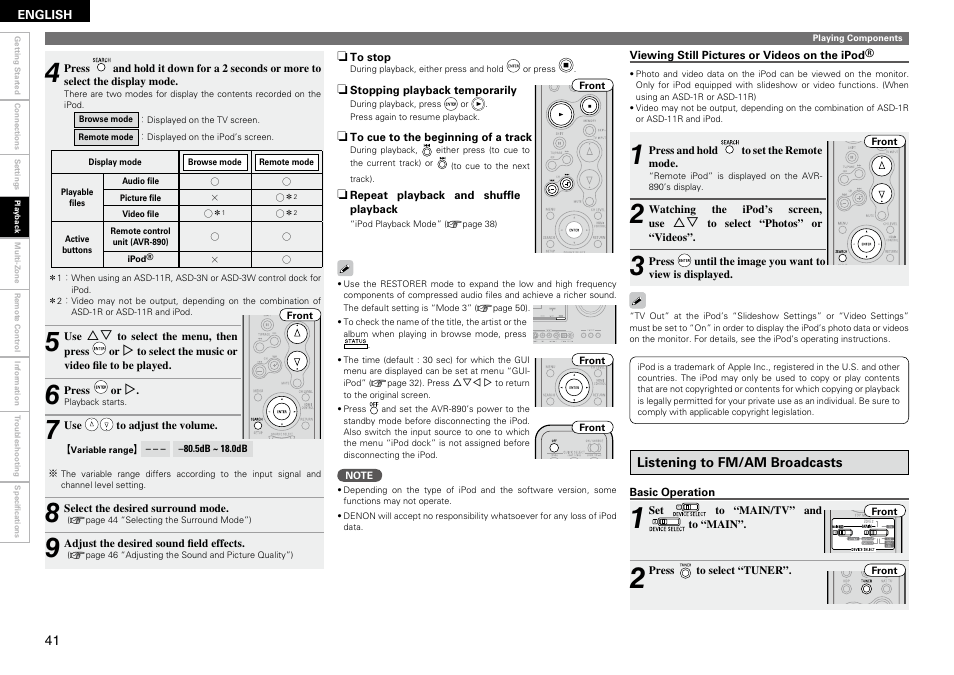 Denon AVR-890 User Manual | Page 44 / 76