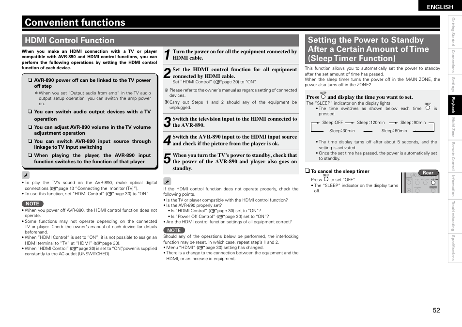 Convenient functions | Denon AVR-890 User Manual | Page 55 / 76