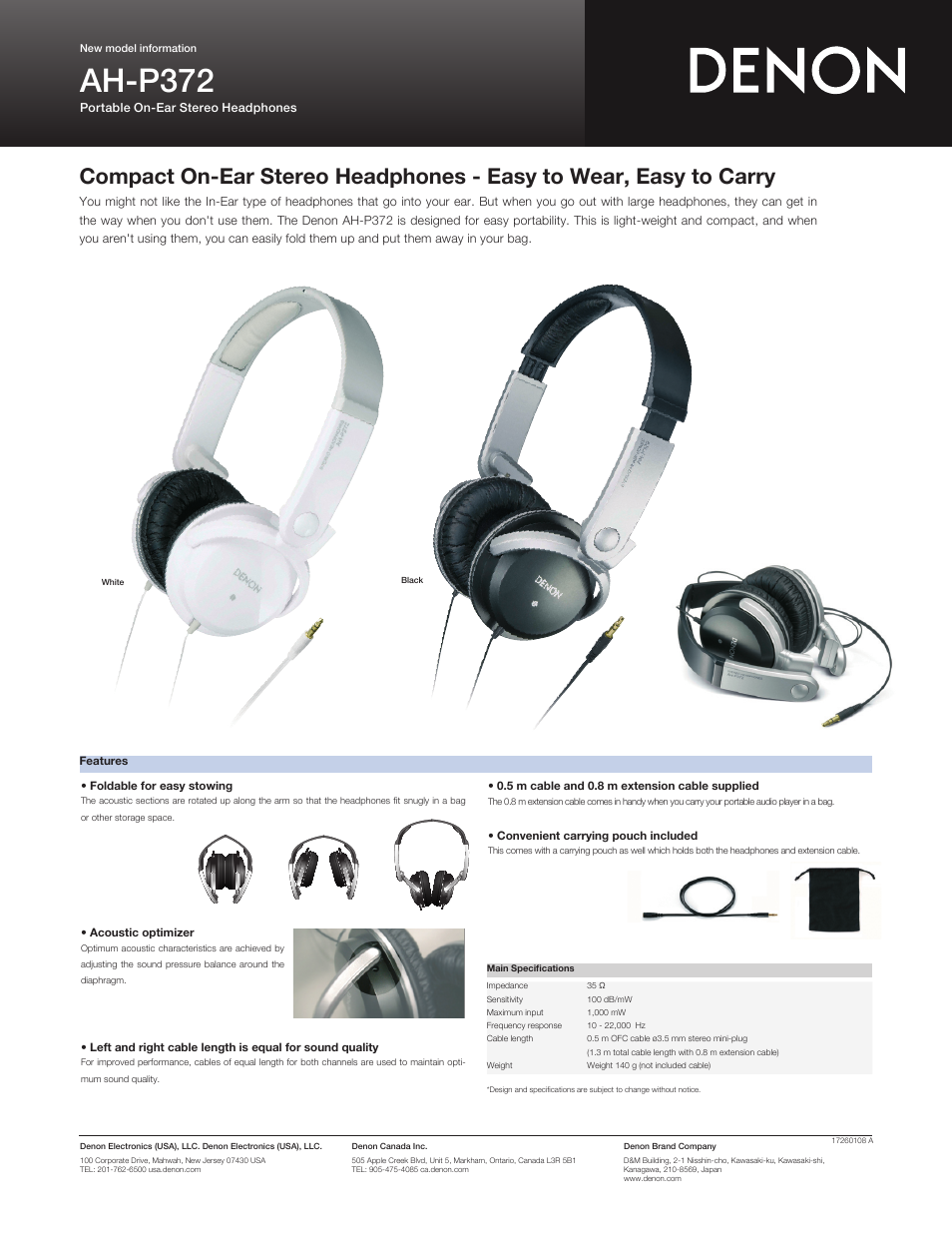 Denon AH-P372 User Manual | 1 page