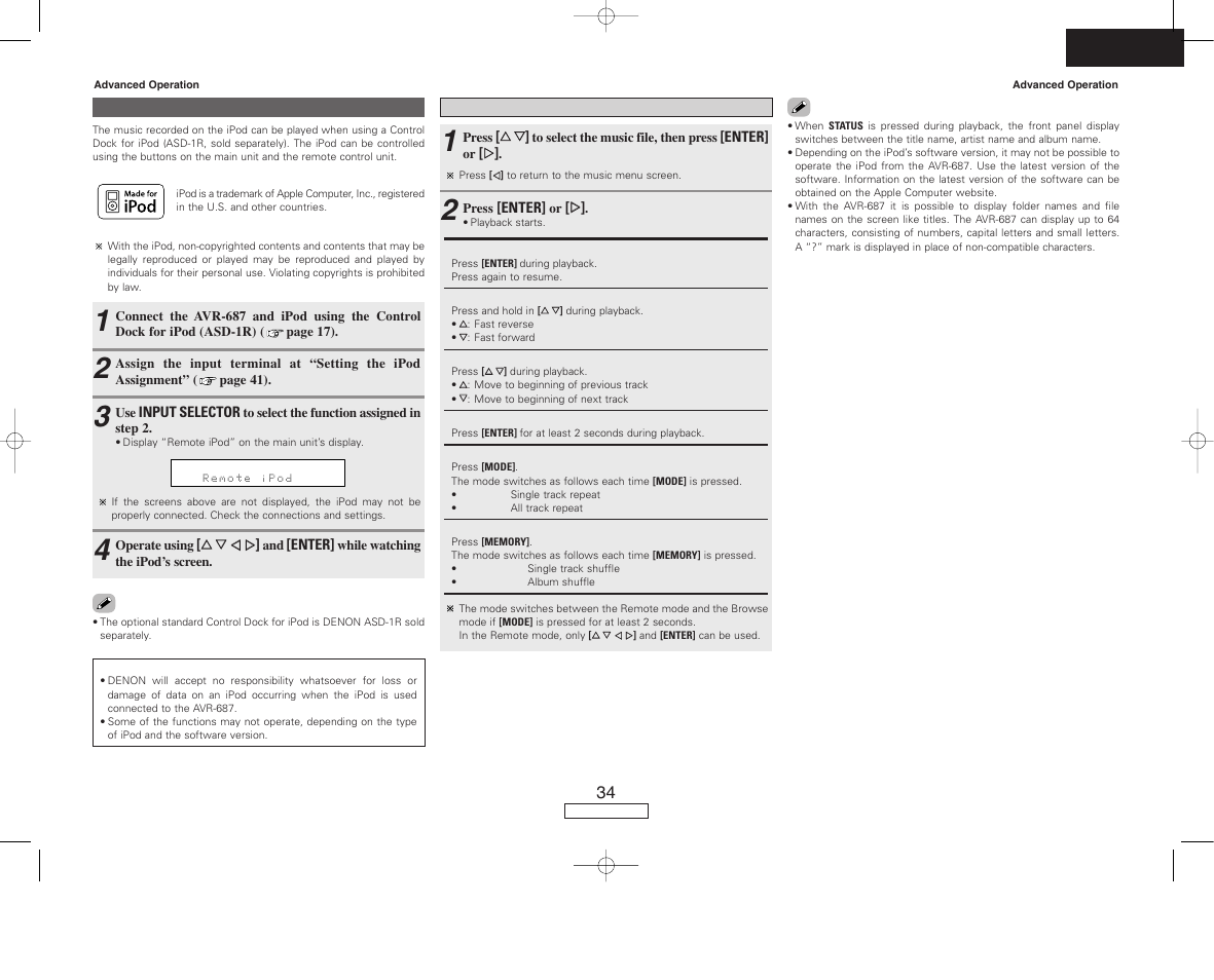 Denon AVR-687 User Manual | Page 37 / 64