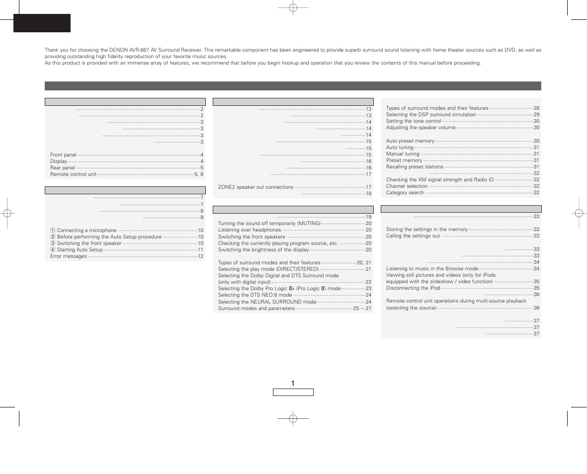 Denon AVR-687 User Manual | Page 4 / 64