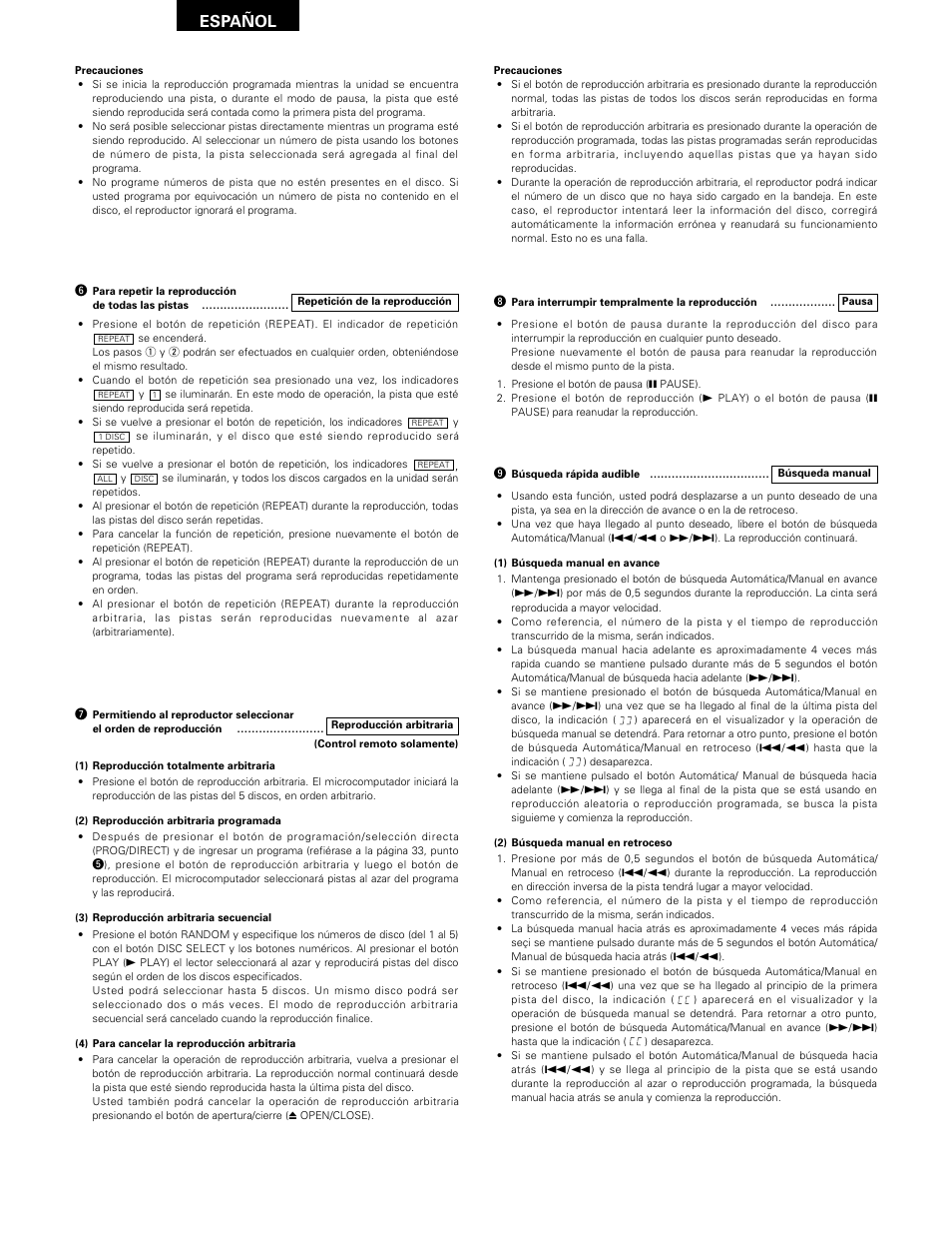 Español | Denon DCM-370 User Manual | Page 34 / 38