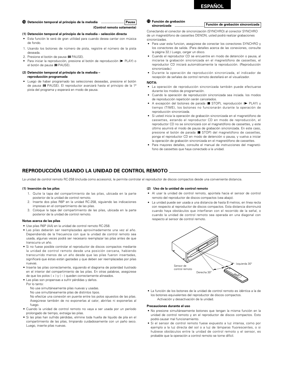 Reproducción usando la unidad de control remoto, Español | Denon DCM-370 User Manual | Page 35 / 38