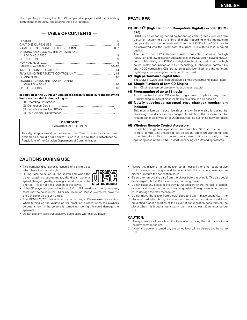 Denon DCM-370 User Manual | Page 5 / 38