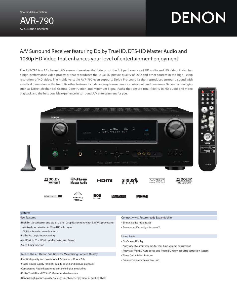 Denon AVR 790 User Manual | 2 pages