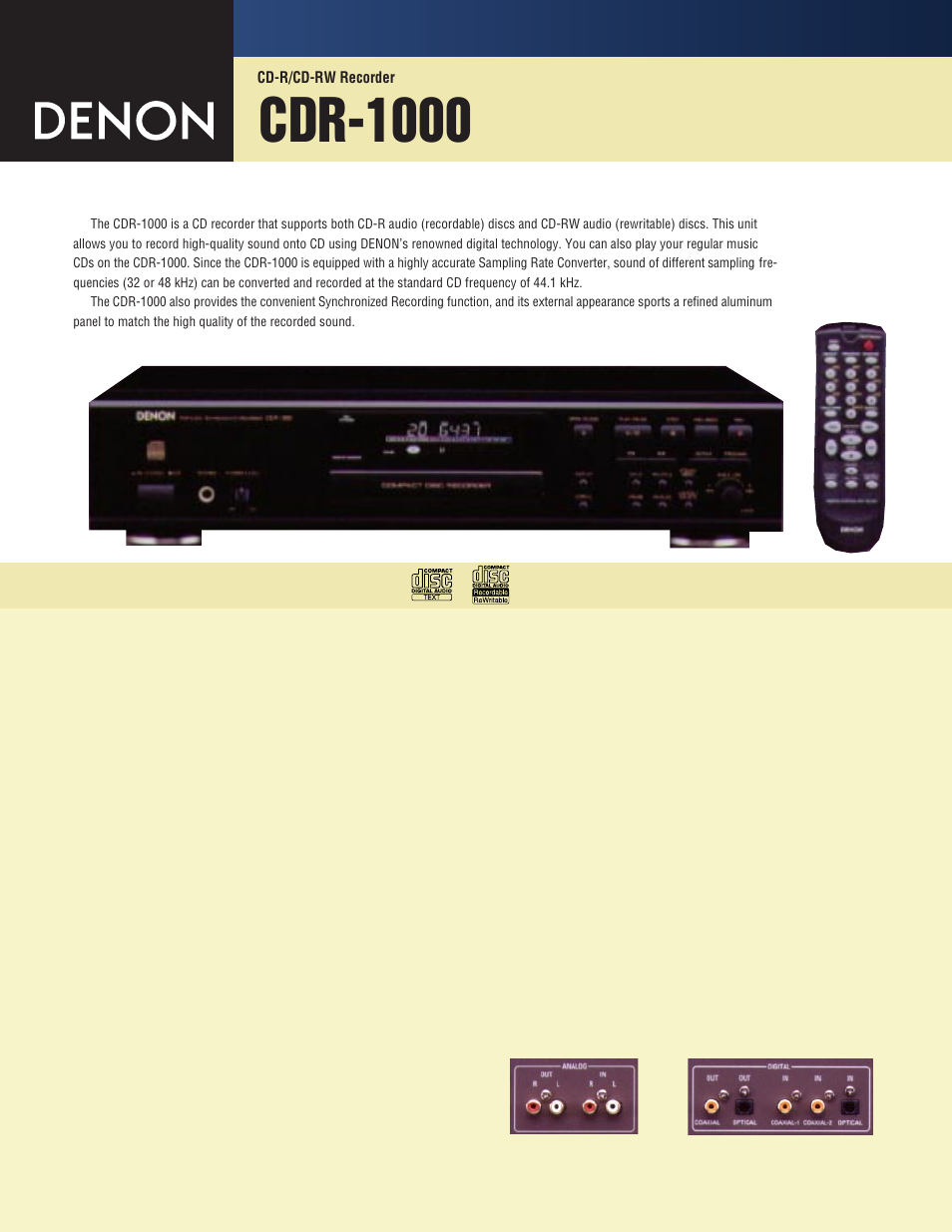 Denon CDR-1000 User Manual | 2 pages