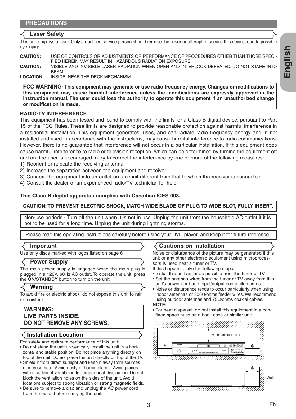 English | Denon DVD-1930CI User Manual | Page 3 / 92