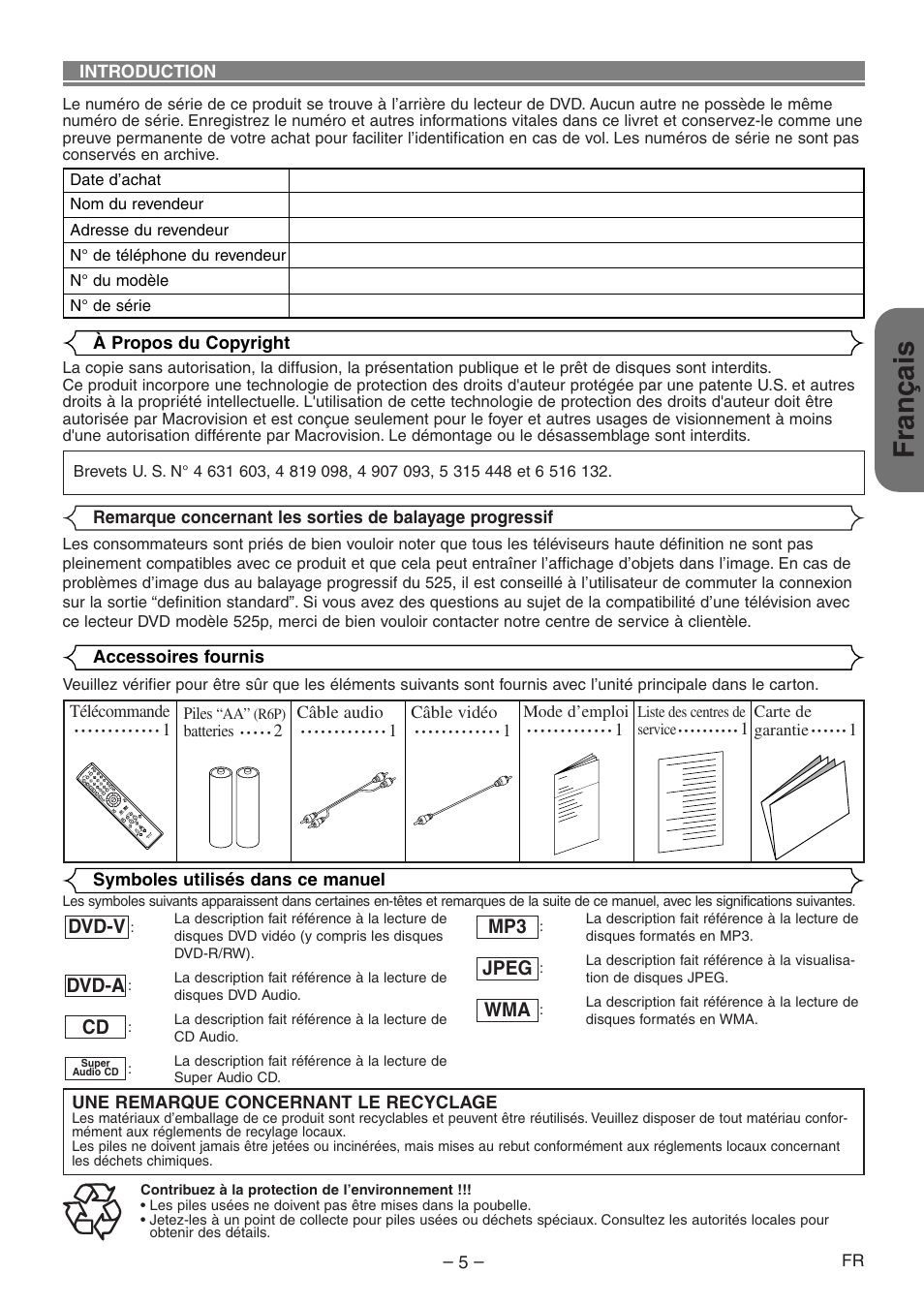 Français, Wma jpeg mp3, Cd dvd-a dvd-v | Denon DVD-1930CI User Manual | Page 35 / 92