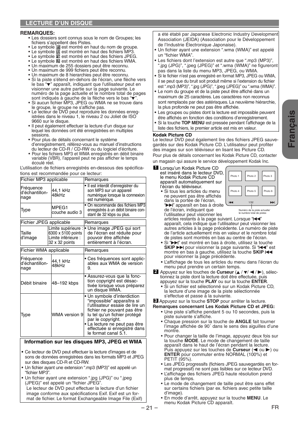 Français, Lecture d’un disque | Denon DVD-1930CI User Manual | Page 51 / 92