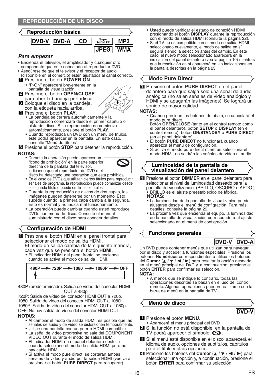 Wma jpeg mp3, Cd dvd-a dvd-v, Dvd-v | Dvd-a dvd-v | Denon DVD-1930CI User Manual | Page 76 / 92