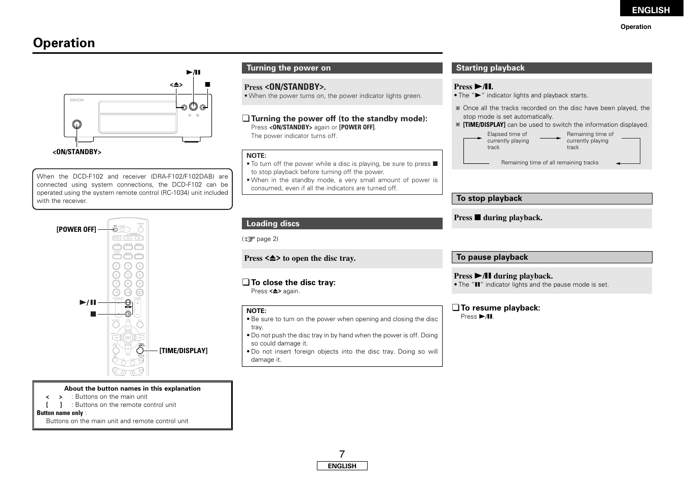 Operation | Denon DCD-F102 User Manual | Page 11 / 21
