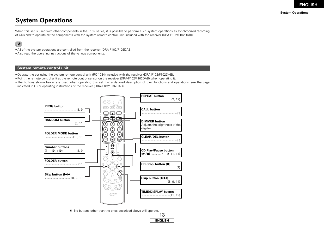 System operations | Denon DCD-F102 User Manual | Page 17 / 21