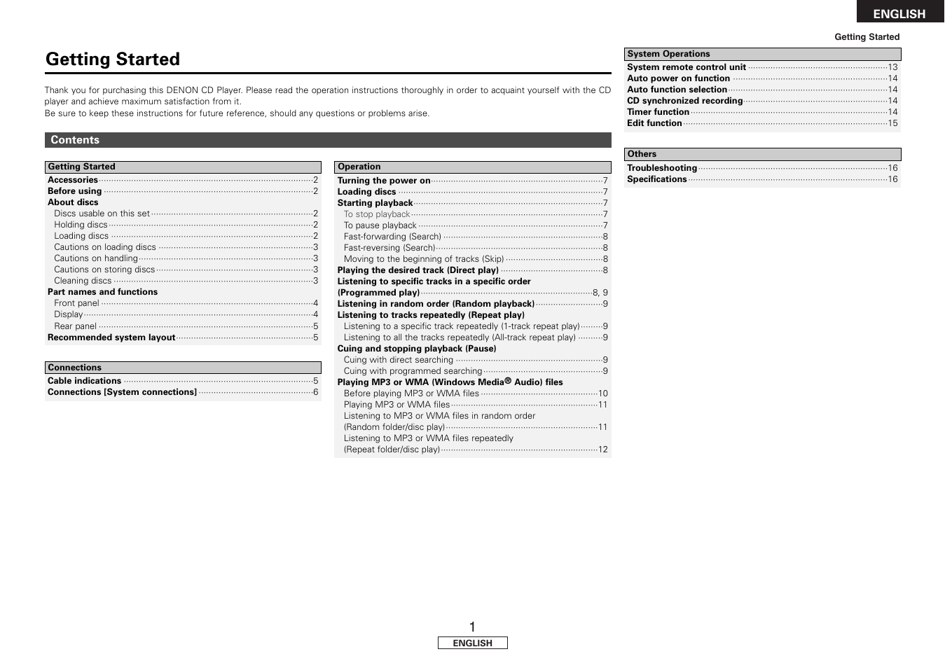 Getting started | Denon DCD-F102 User Manual | Page 5 / 21