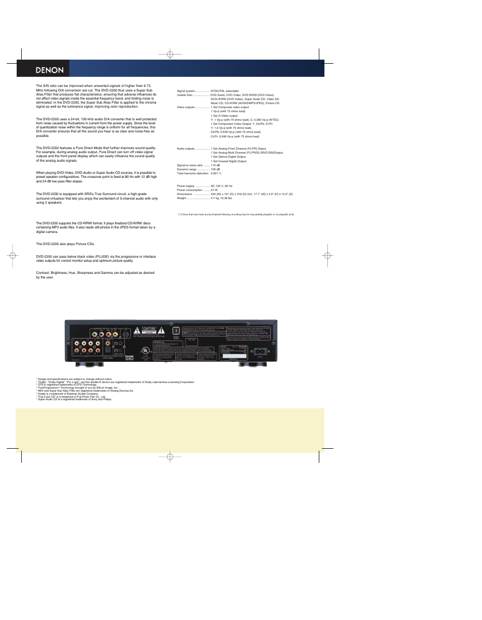 Dvd-2200 | Denon DVD-2200 User Manual | Page 2 / 2