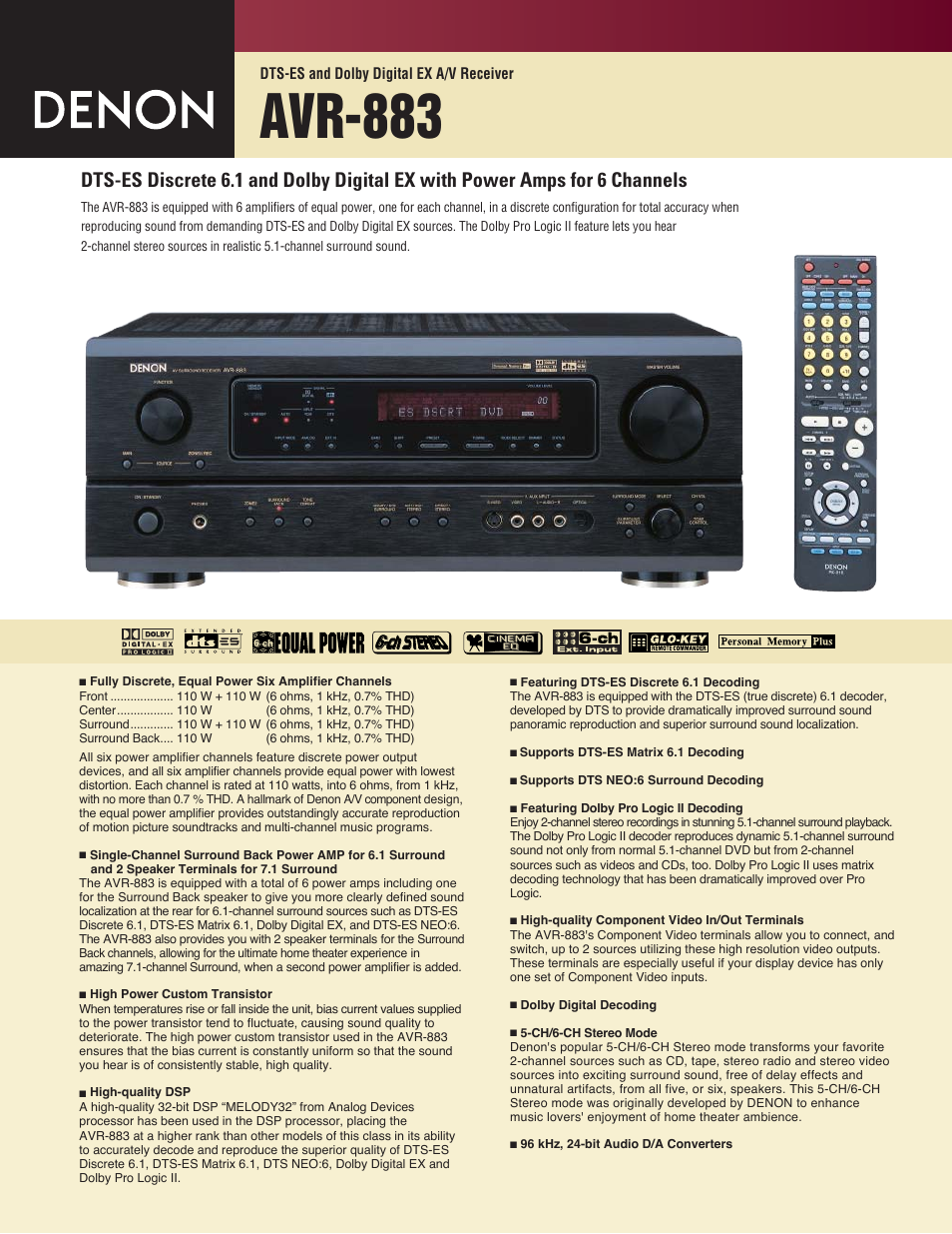 Denon AVR-883 User Manual | 2 pages