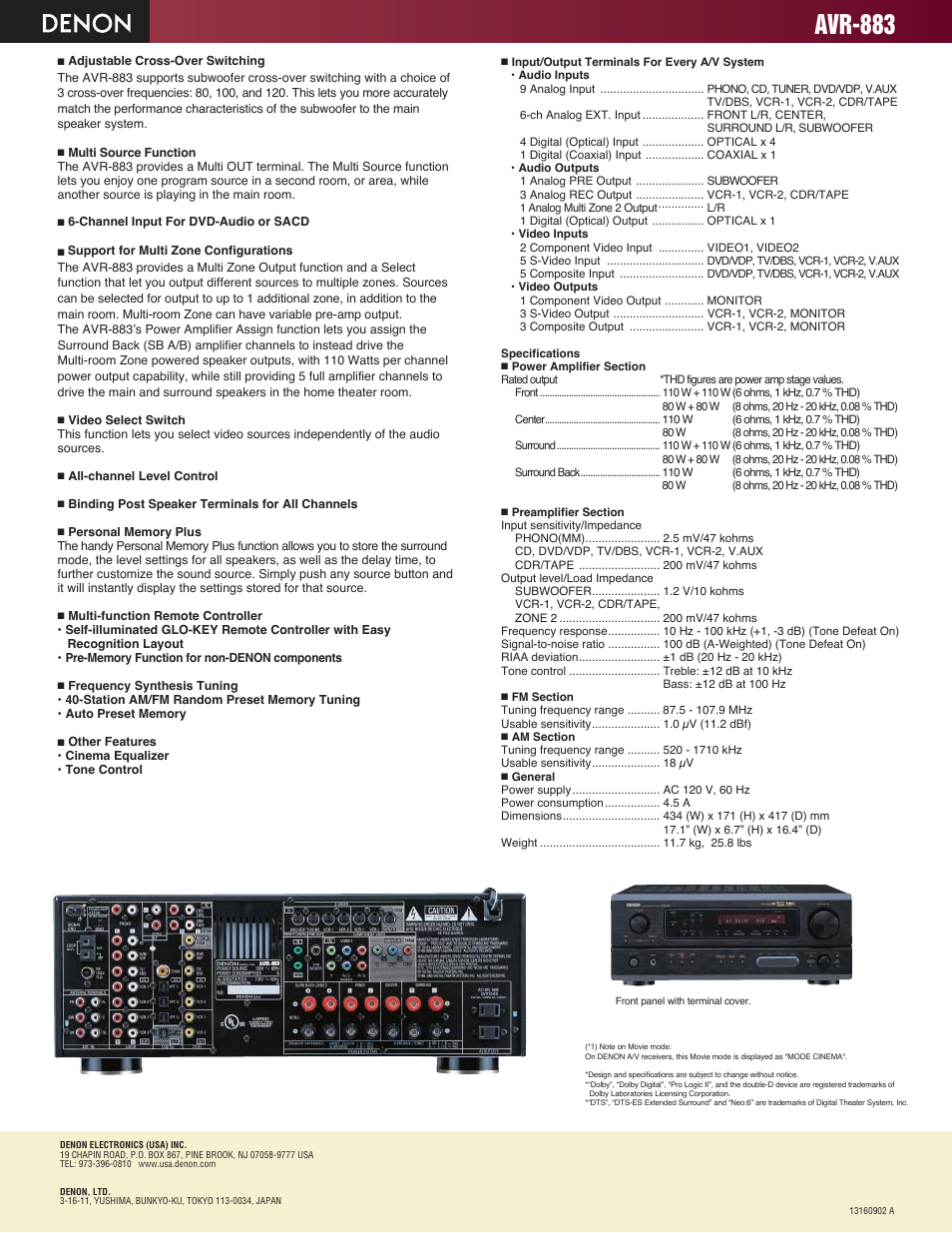 Avr-883 | Denon AVR-883 User Manual | Page 2 / 2