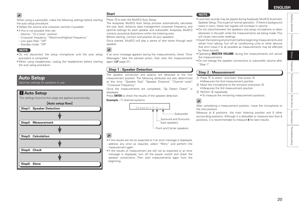 Auto setup, Aauto setup, English | Denon AVR-688 User Manual | Page 23 / 68