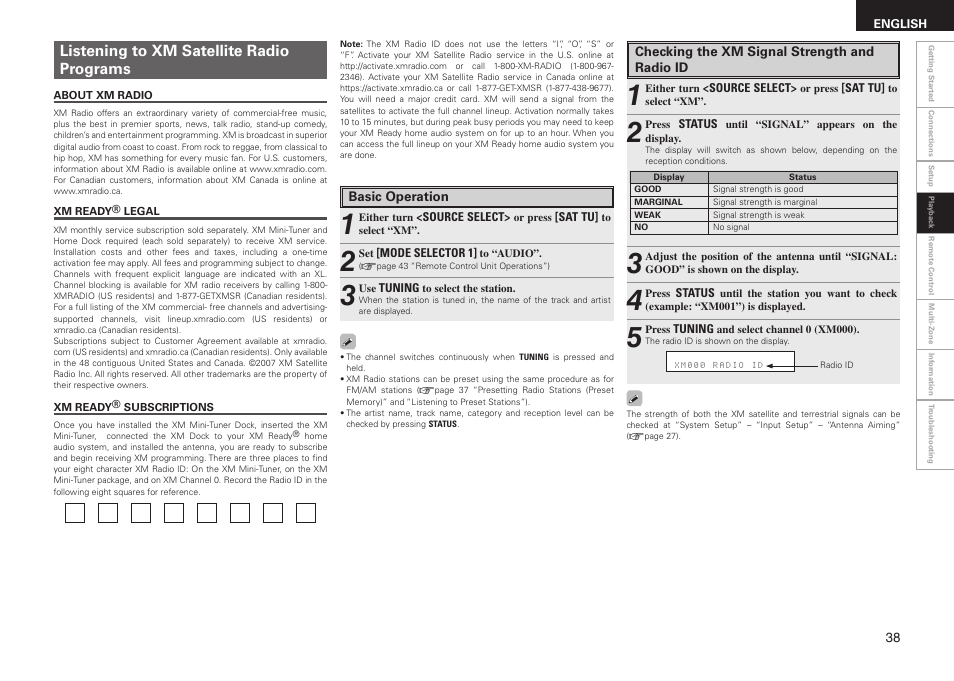 Listening to xm satellite radio programs | Denon AVR-688 User Manual | Page 41 / 68