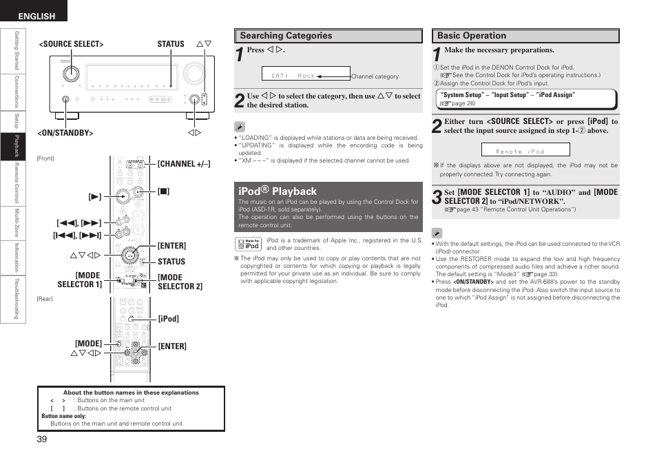 Ipod® playback | Denon AVR-688 User Manual | Page 42 / 68