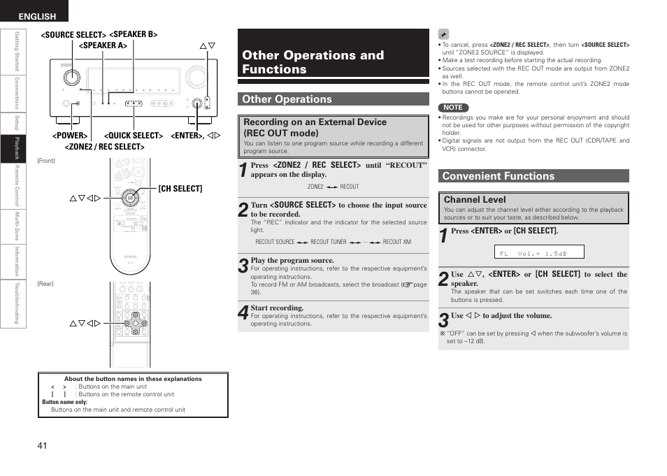 Other operations and functions, Other operations, Convenient functions | Denon AVR-688 User Manual | Page 44 / 68
