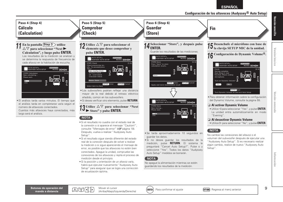 Comprobar (check), Guardar (store), Cálculo (calculation) | Denon AVR-2311CI User Manual | Page 12 / 90