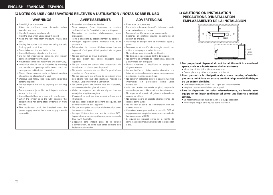 Español english francais | Denon AVR-2311CI User Manual | Page 3 / 90