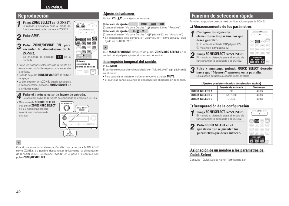 Reproducción, Función de selección rápida | Denon AVR-2311CI User Manual | Page 45 / 90