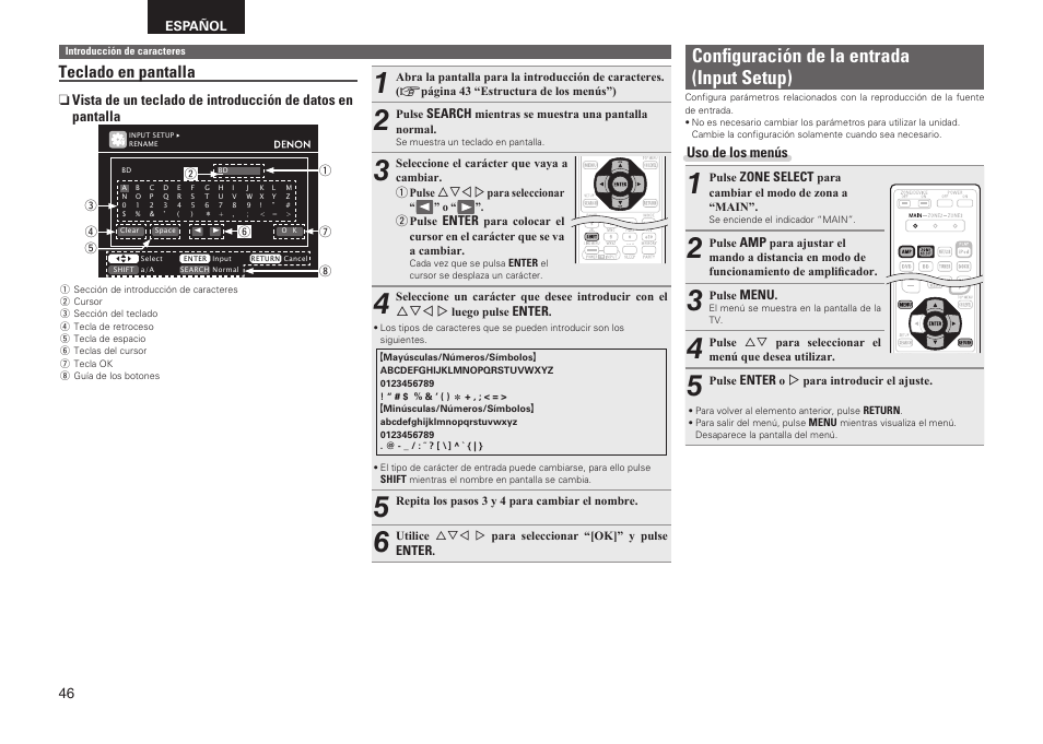 Configuración de la entrada (input setup), Teclado en pantalla | Denon AVR-2311CI User Manual | Page 49 / 90