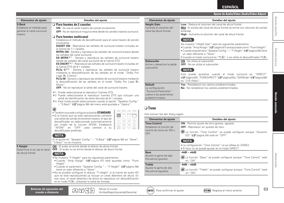 N tone, Español | Denon AVR-2311CI User Manual | Page 56 / 90