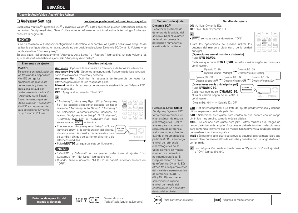 N audyssey settings, Español | Denon AVR-2311CI User Manual | Page 57 / 90