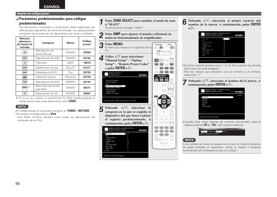 Español, Zone select, Menu | Enter | Denon AVR-2311CI User Manual | Page 69 / 90