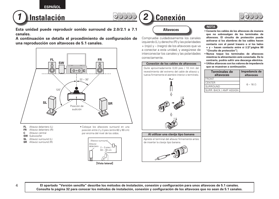 Instalación, Conexión | Denon AVR-2311CI User Manual | Page 7 / 90